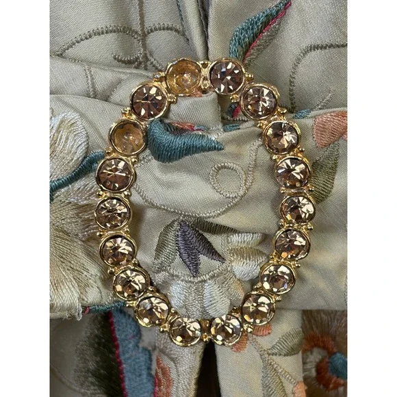 Embroidered Kimono Jacket Beige Floral Open Front Belted Women's M Bohemian - Picture 8 of 13